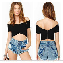 OEM 2015 Hot Sale V-Neck Sexy Black Women Crop Top